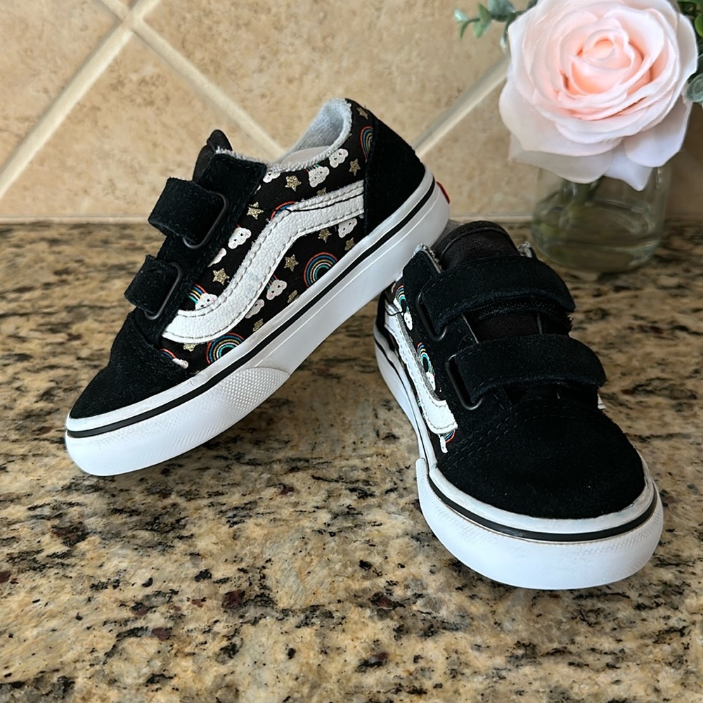 Kids Black Vans Rainbow Print